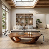 Sculptural Organic Coffee Table with Open Shelf | Modern Curved Living Room Center Table