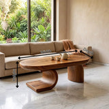 Modern Sculptural Coffee Table | Oval Center Table with Curved Pedestal Base TH003-2377