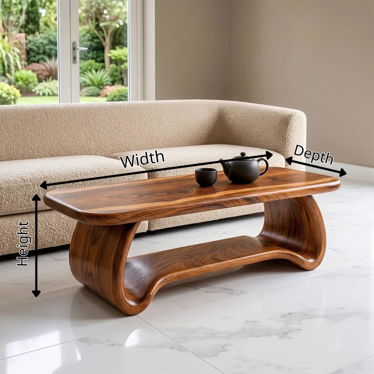 Modern Waterfall Coffee Table | Curved Open Shelf Center Table with Sculptural Base TH003-2431