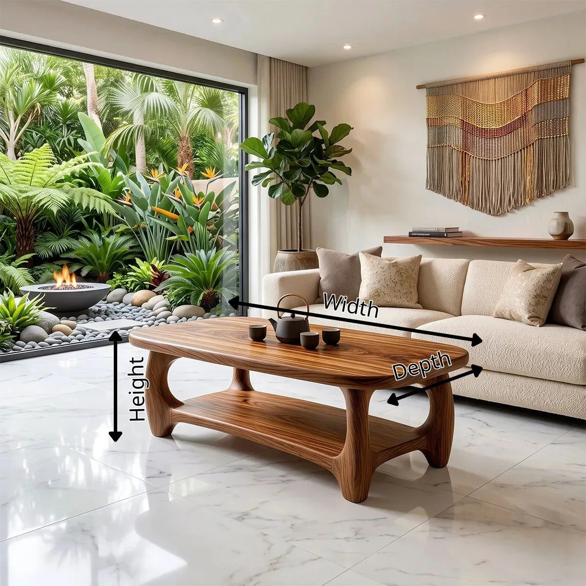 Modern Coffee Table with Open Shelf | Rounded Rectangle Center Table for Contemporary Living Room TH003-8562