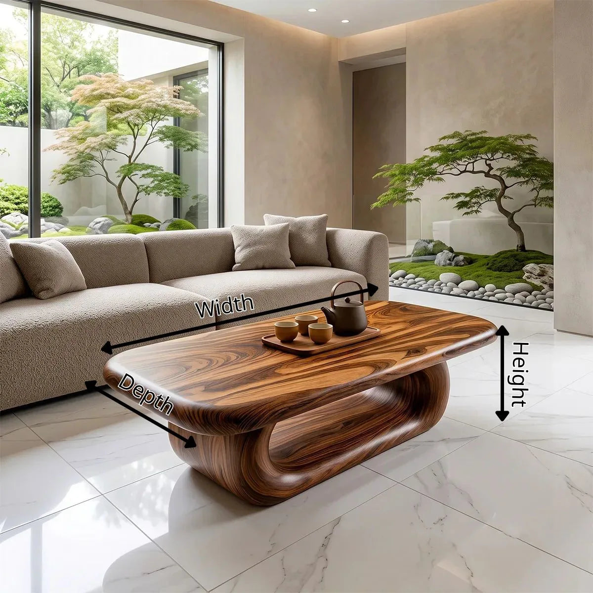 Modern Coffee Table with Sculptural Open Base | Rounded Rectangle Center Table for Contemporary Living Room TH003-5785