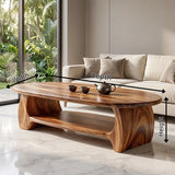 Modern Oval Coffee Table with Open Shelf | Sculptural Wood Center Table for Contemporary Living Room TH003-2398