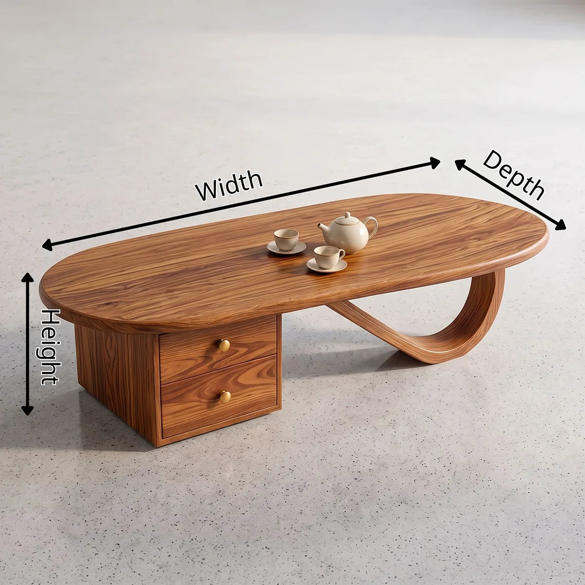 Modern Oval Coffee Table with Storage Drawers | Sculptural Contemporary Center Table for Living Room TH003-5102