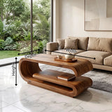 Modern Waterfall Coffee Table with Open Shelf | Contemporary Curved Center Table for Living Room TH003-6318