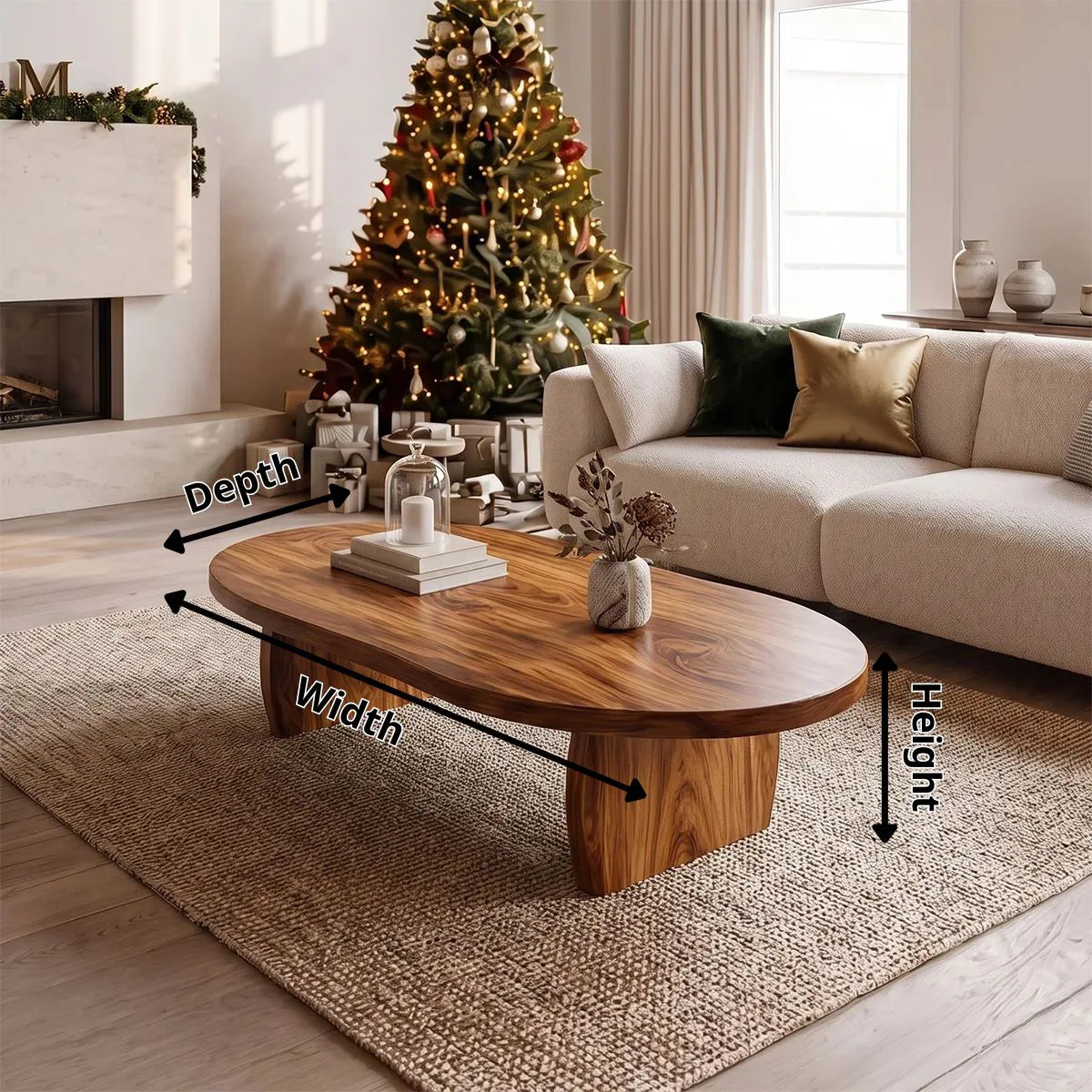 Large Oval Coffee Table with Sculptural Base | Modern Organic Living Room Center Table