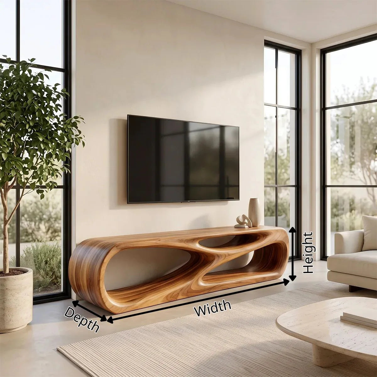 Sculptural TV Stand with Curved Open Shelves | Modern Media Console TH003-2TDK3XA