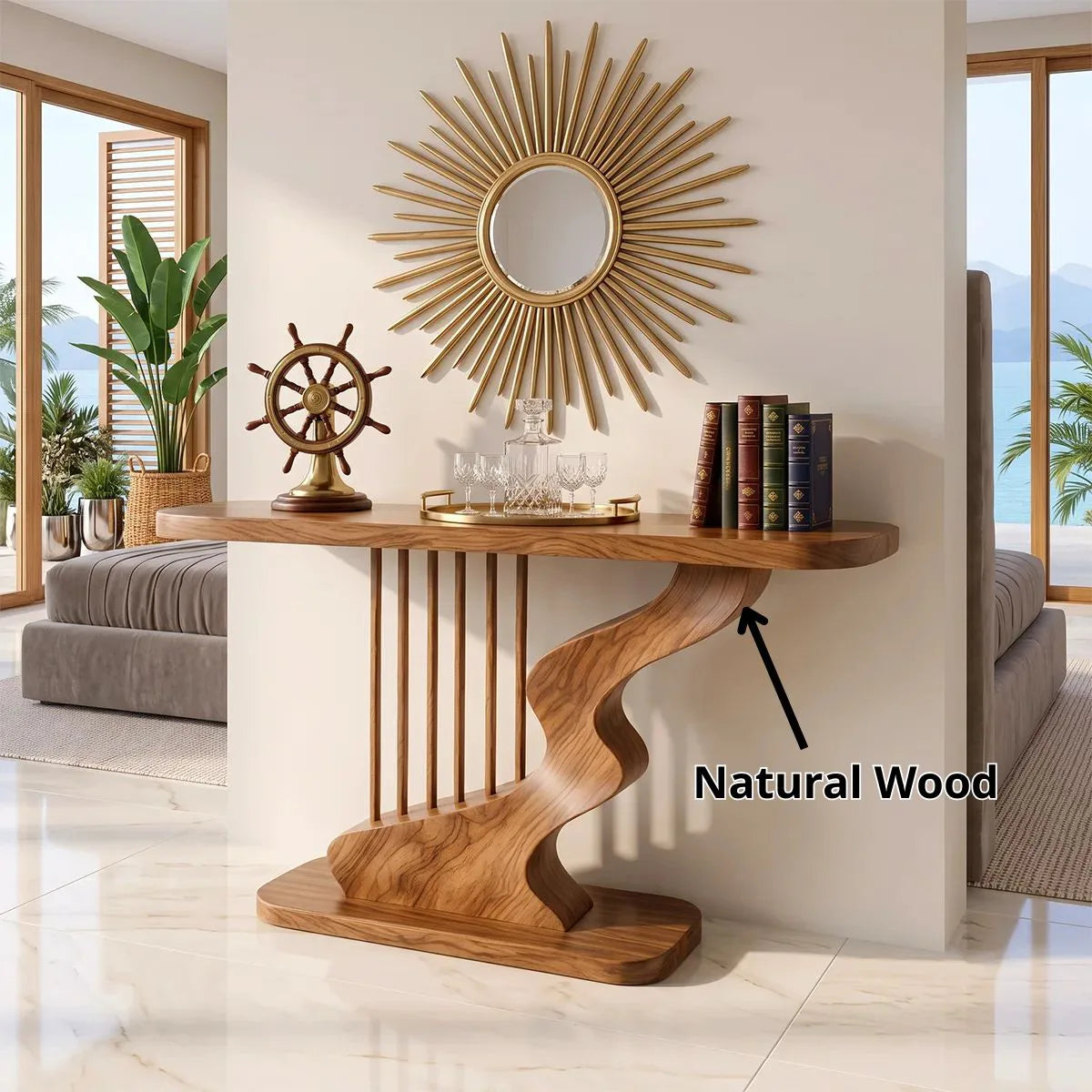 Modern Sculptural Console Table | Wave Base Entryway Console Table for Contemporary Interiors TH003-9045