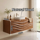 Floating Bathroom Vanity with 2 Doors | Carved Wave Front Wall Mounted Vanity Cabinet