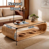 Solid Wood Waterfall Coffee Table with Open Storage | Modern Organic Living Room Table