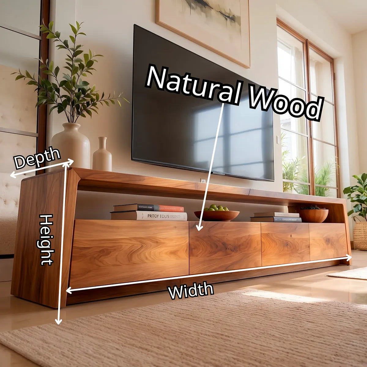 Modern TV Stand with 4 Enclosed Storage Compartments & Open Media Shelf