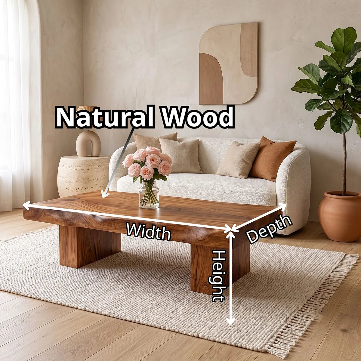 Live Edge Solid Wood Coffee Table | Rustic Modern Handmade Center Table for Living Room TT006-6596
