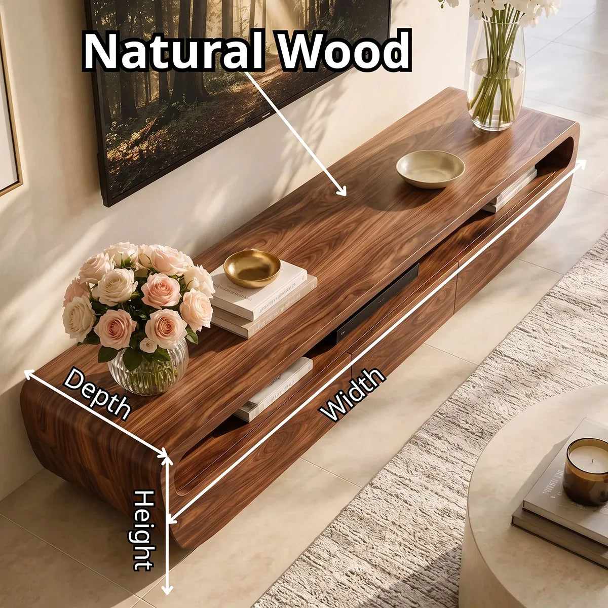 Modern TV Stand with Open Display Shelf & Three Hidden Drawers TT006-9LJE1TC