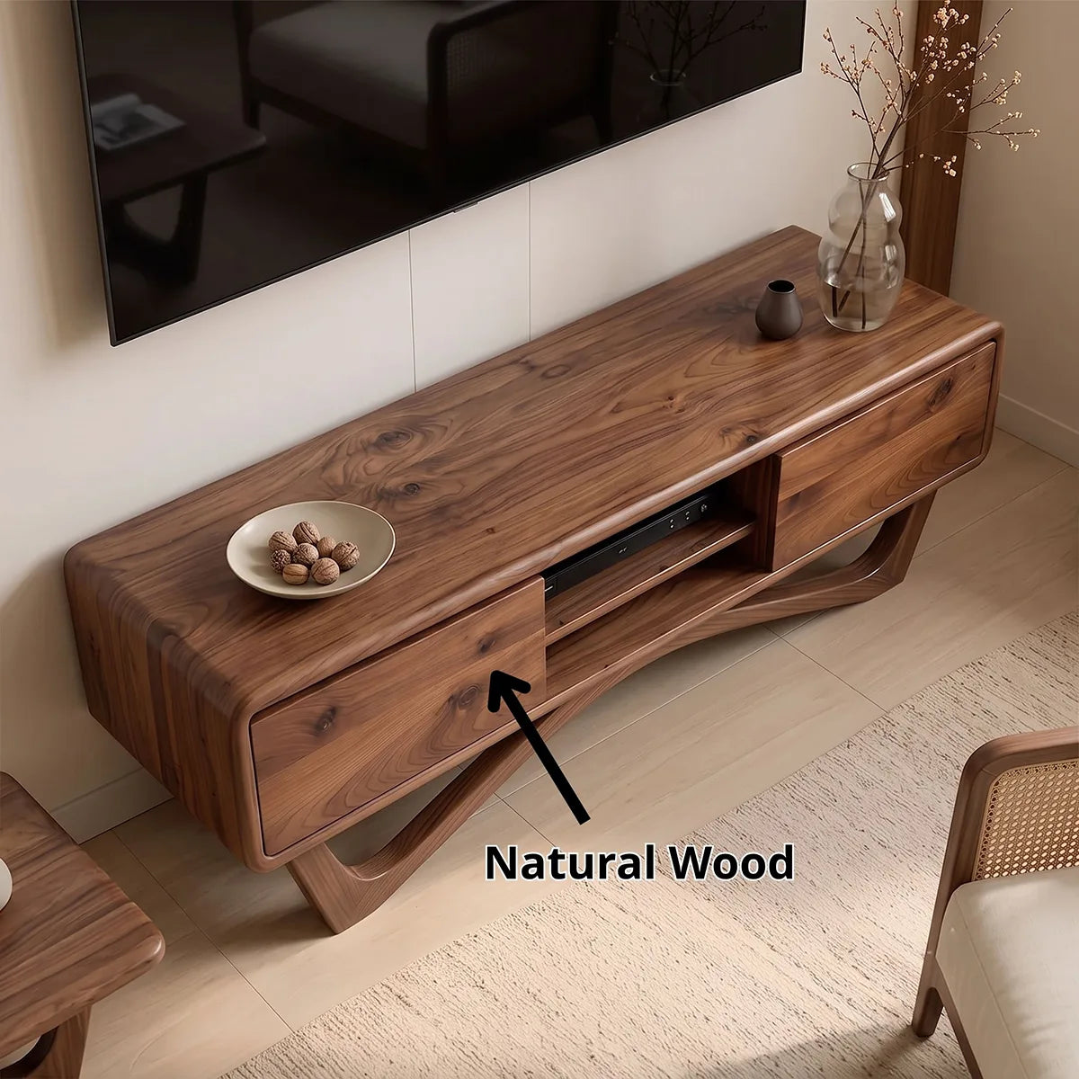Modern TV Stand with 2 Cabinets & Open Shelves | Sculptural Media Console