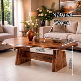 Organic Solid Wood Coffee Table | Live Edge Modern Center Table with Sculptural Base TT006-5632