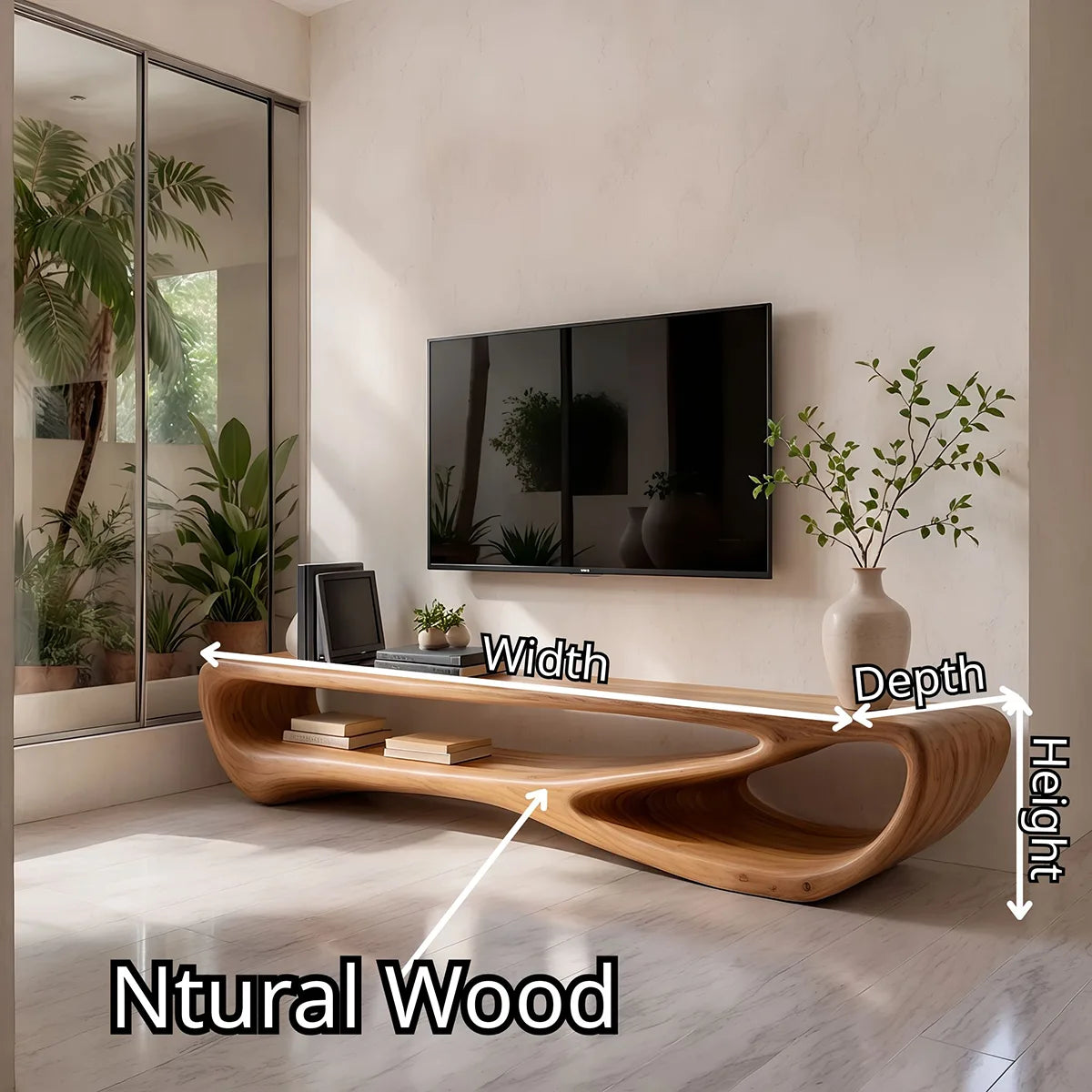 Organic Modern TV Stand with Sculptural Open Shelving & Curved Silhouette TT006-8QOM3WX