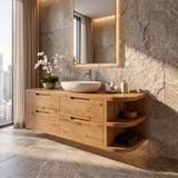 Floating Bathroom Vanity with 4 Drawers & Open Shelves | Modern Wall Mounted Vanity