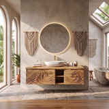 Modern Floating Bathroom Vanity with Wave Carved Cabinet, Open Shelf & Dual Drawers TH003-5MOV2YH
