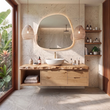 Floating Bathroom Vanity with Cabinet, Two Drawers & Open Shelf | Modern Live Edge Bathroom Vanity TH003-4SBL5MC