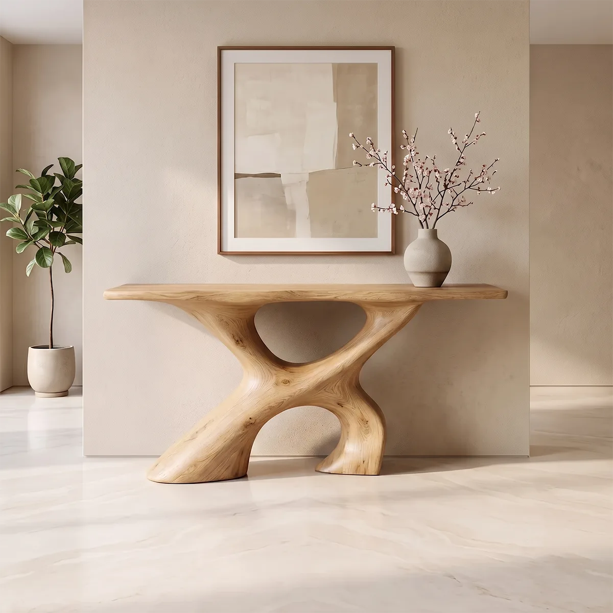 Modern Organic Console Table | Sculptural Open Base Entryway Console Table TH003-5751