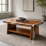 Solid Wood Coffee Table with Storage Shelf | Rustic Modern Living Room Center Table TT006-5599