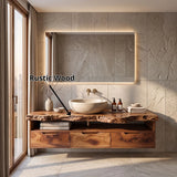 Organic Live Edge Floating Bathroom Vanity with Open Shelf & Drawers TH003-7JMQ3EG