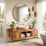 Floating Solid Wood Bathroom Vanity | Modern Bathroom Vanity with Side Cabinets and Open Shelves TT006-6ICG7SP