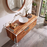 Floating Solid Wood Bathroom Vanity | Modern Wall Mounted Single Sink Vanity with 4 Drawers TT006-3LLJ4UM
