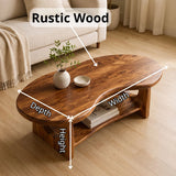 Organic Oval Solid Wood Coffee Table with Storage Shelf | Modern Living Room Center Table TT006-4511