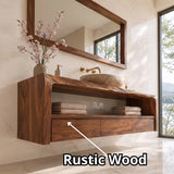 Floating Solid Wood Bathroom Vanity | Live Edge Bathroom Vanity with 3 Soft-Close Drawers and Open Shelf TT006-5FPH5WZ
