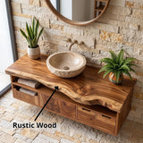 Organic Live Edge Floating Bathroom Vanity with Open Storage & Multi-Drawer Cabinet TH003-3OXF9BY