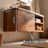 Floating Solid Wood Bathroom Vanity with Single-Door Cabinet & Open Shelves | Wall Mounted Bathroom Vanity with Fixed Storage TT006-5WWS2ST