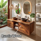Double Sink Floating Solid Wood Bathroom Vanity | Modern Bathroom Vanity with Four Drawers and Open Shelves TT006-9FKJ3AR