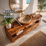 Freestanding Solid Wood Bathroom Vanity | Live Edge Bathroom Vanity with Open Shelf & Three Drawers TT006-7CUG6CN