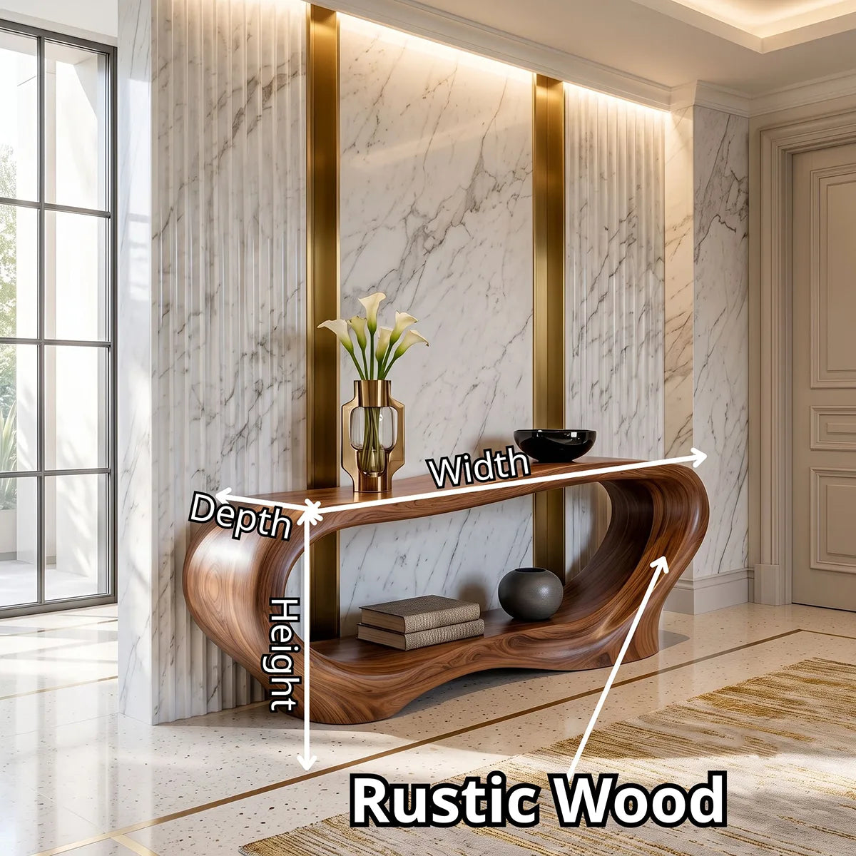 Organic Modern Console Table with Open Display Shelf & Sculptural Curved Design TT006-3660