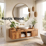 Floating Solid Wood Bathroom Vanity | Modern Bathroom Vanity with Side Cabinets and Open Shelves TT006-6ICG7SP