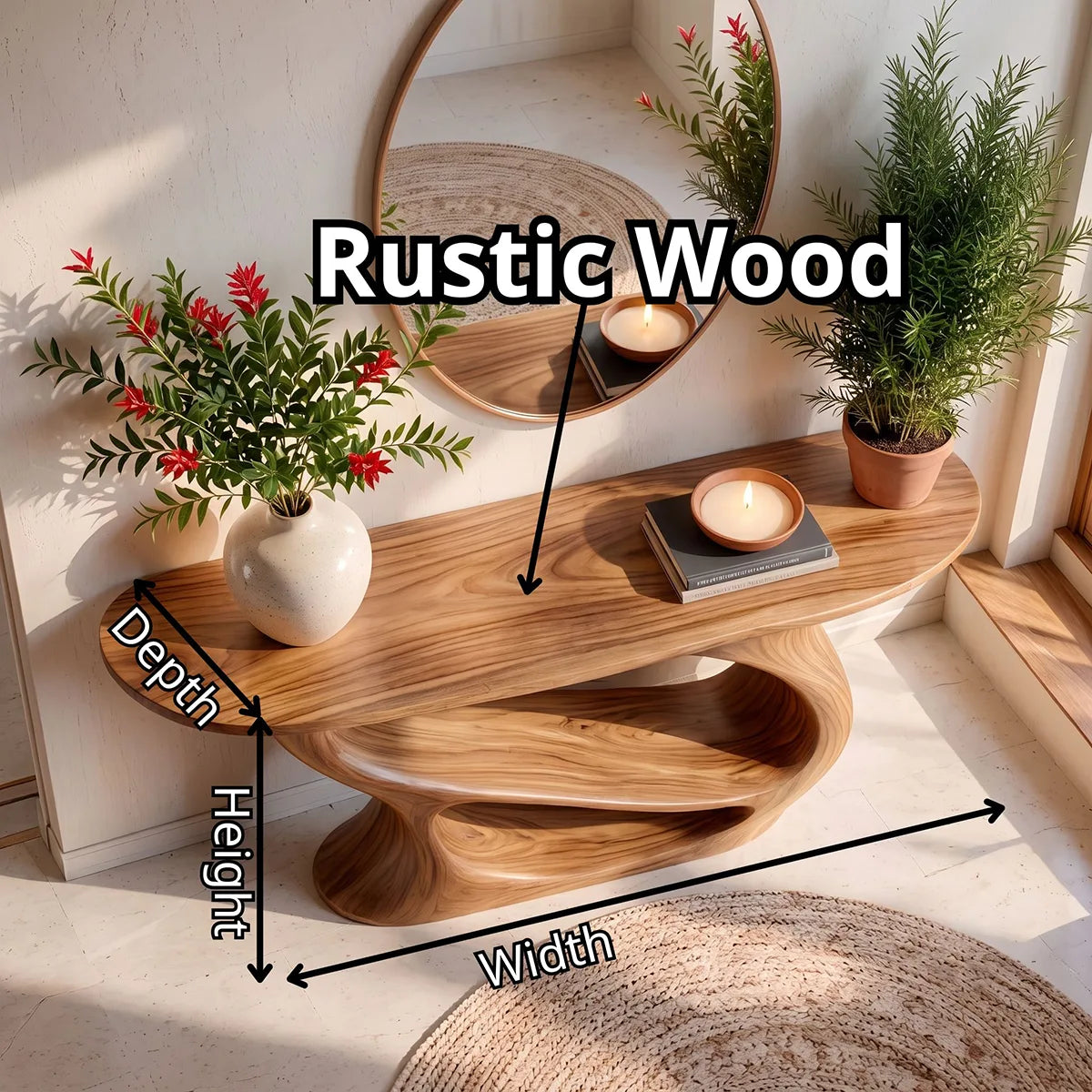Organic Modern Console Table with Sculptural Double-Loop Base for Entryway TT006-6035