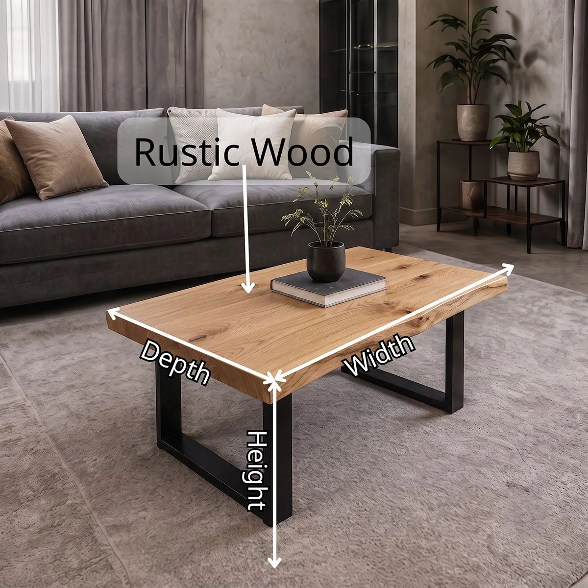Rectangular Live Edge Solid Wood Coffee Table | Modern Rustic Center Table for Living Room TT006-9786