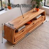 Modern Curved TV Stand with 3 Drawers & Long Open Media Shelf