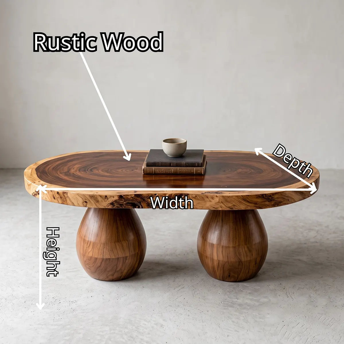 Live Edge Oval Solid Wood Coffee Table with Double Pedestal Base | Handcrafted Statement Table TT006-4285