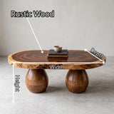Live Edge Oval Solid Wood Coffee Table with Double Pedestal Base | Handcrafted Statement Table TT006-4285