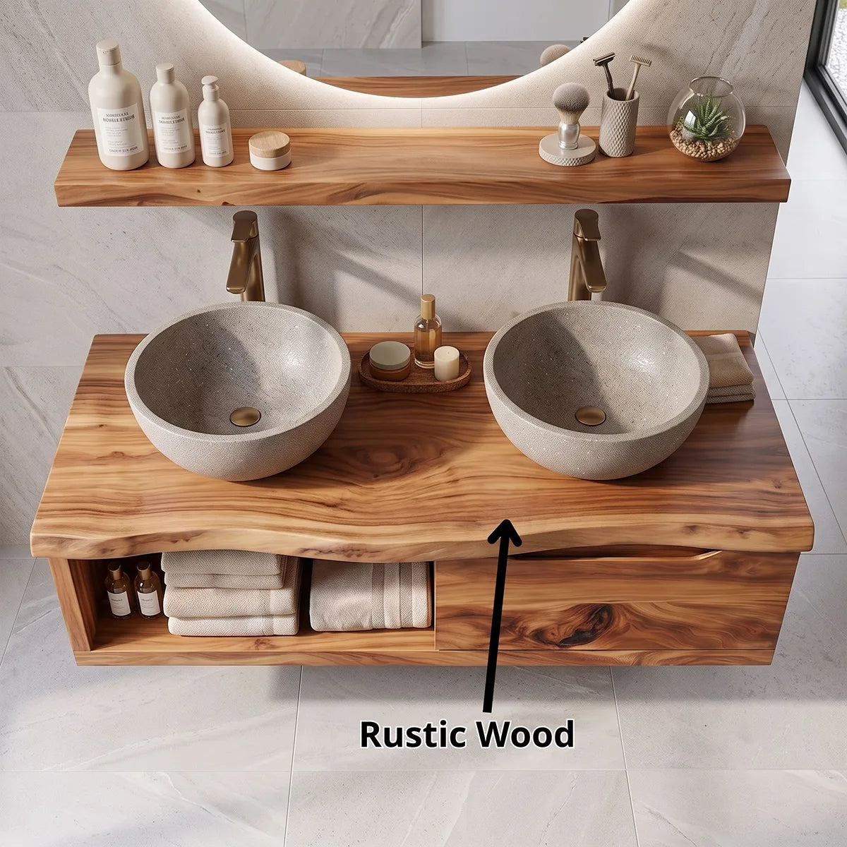 Modern Floating Bathroom Vanity with Large Drawer & Open Storage Compartment