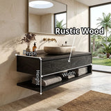 Floating Bathroom Vanity with 2 Drawers & Open Shelf | Modern Minimalist Wall Mounted Design