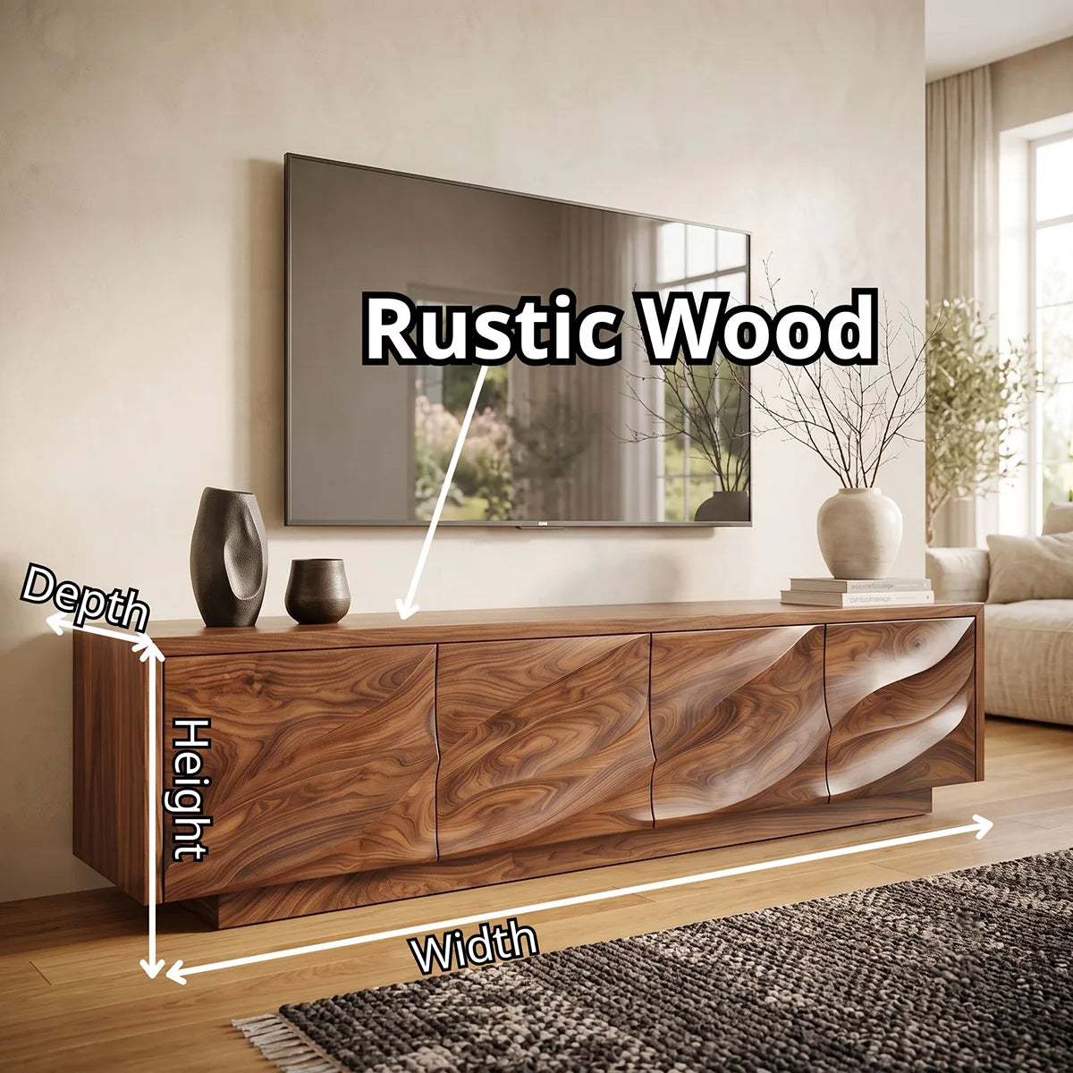 Modern Organic TV Stand with Sculpted Cabinets | Media Console TT006-9MXD1HU