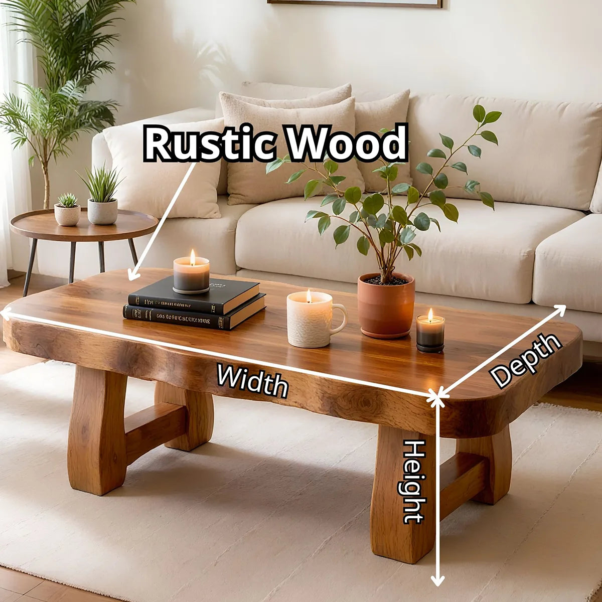 Organic Solid Wood Coffee Table | Rustic Modern Center Table for Living Room TT006-1300