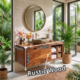 Floating Solid Wood Bathroom Vanity | Wall Mounted Single Sink Vanity with Double-Door Cabinet & Open Side Shelves TT006-8RLE6IL