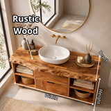 Freestanding Bathroom Vanity with Drawers & Open Shelves | Live Edge Wood Vanity Cabinet