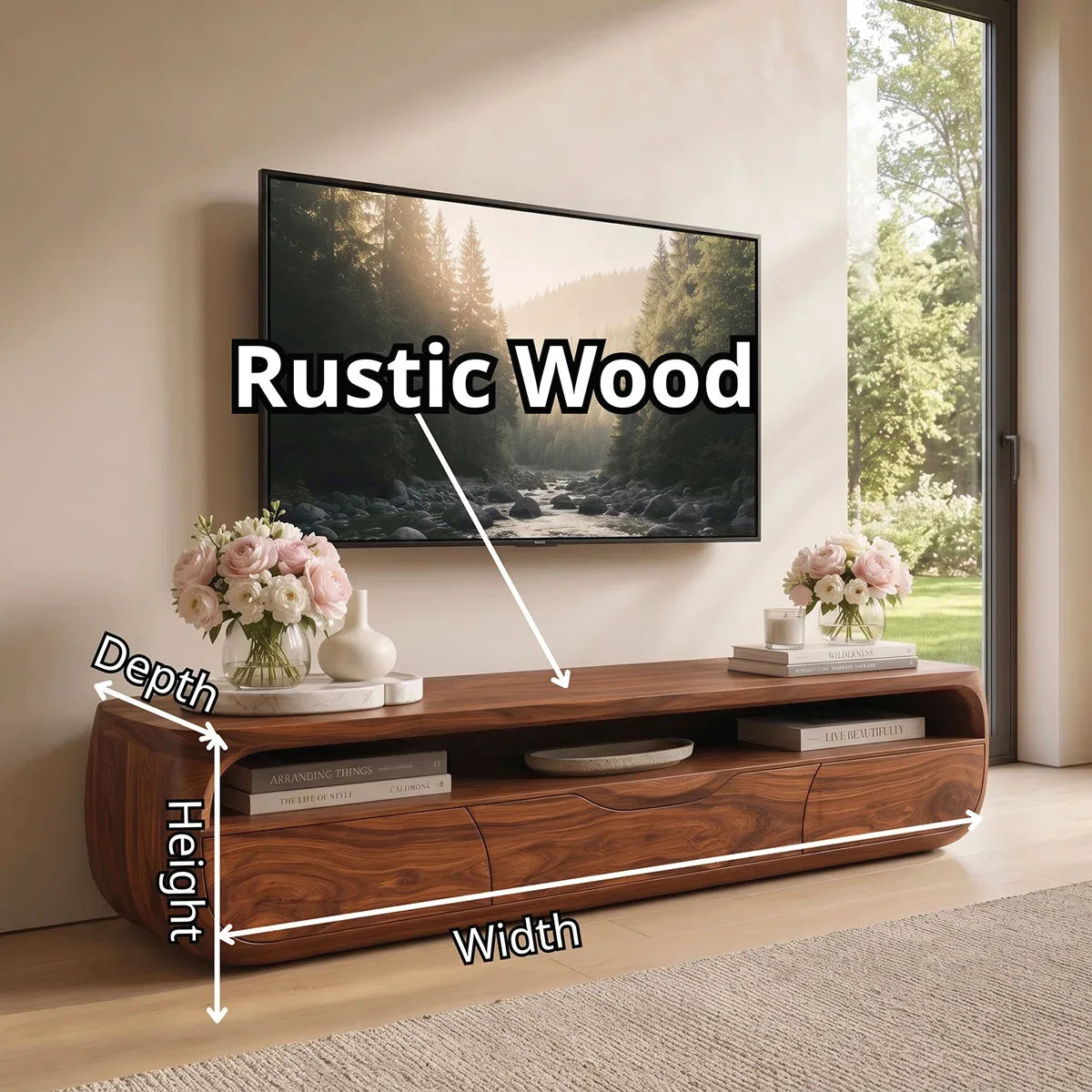 Modern TV Stand with Open Display Shelf & Storage Drawers TT006-5QMV1KJ