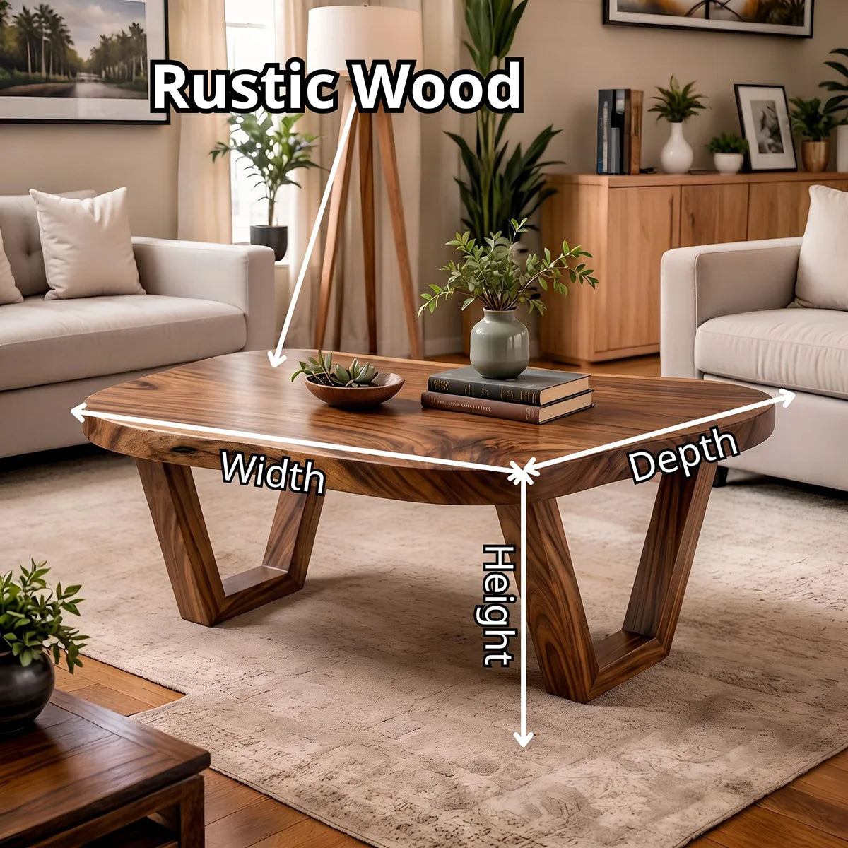 Organic Live Edge Solid Wood Coffee Table | Rustic Modern Center Table for Living Room TT006-8197