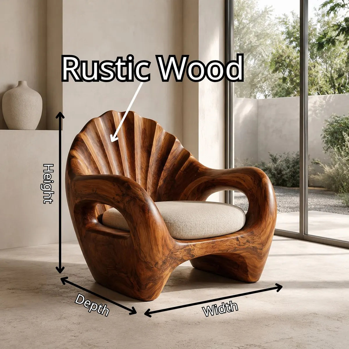 Sculptural Shell Back Armchair with Curved Open Arms | Organic Statement Lounge Chair