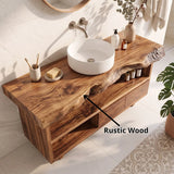 Live Edge Bathroom Vanity with Open Shelf & Drawers | Modern Organic Bathroom Cabinet